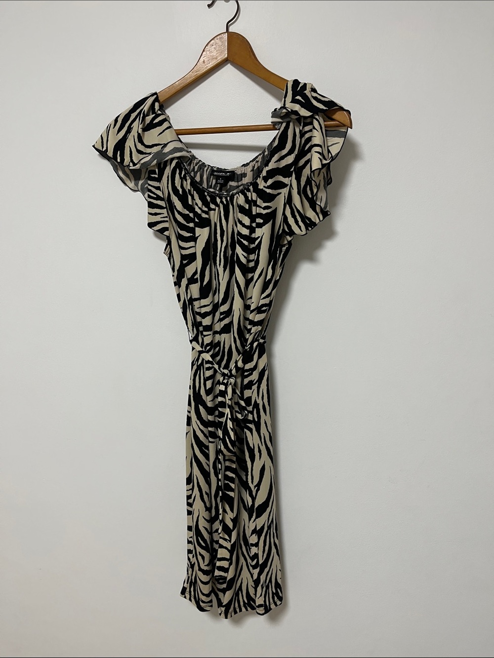 Allen B. By Allen Schwartz Zebra-Print Midi Dress in Black & Cream